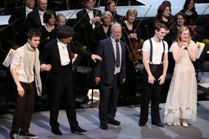Kyle Brenn, Alan Gilbert, Stephen Sondheim, Jay Armstrong Johnson, Erin Mackey  Photo