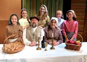 Tevye, Golde and their five daughters. (from left: Fiona Okida, Carly Linehan, Bradley Miller, Kelsey Nisbett, Susie McCarthy, Jessica D. Stone, Gabrielle Olivas) @ BroadwayWorld Tevye, Golde and their five daughters. (from left: Fiona Okida, Carly Linehan, Bradle Photo
