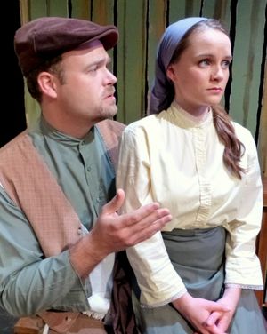 Perchik tells Hodel he must leave Anatevka. (from left: Spencer Johnson, Carly Linehan) @ BroadwayWorld Perchik tells Hodel he must leave Anatevka. (from left: Spencer Johnson, Carly Lineha Photo