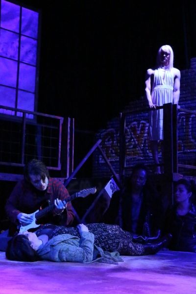 Evan Fornachon as Roger, singing ''Your Eyes,'' with Anna Skidis as Mimi in the foreg Photo