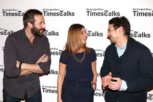 New York Times reporter Melena Ryzik with Chris O'Dowd and James Franco @ BroadwayWorld New York Times reporter Melena Ryzik with Chris O'Dowd and James Franco Photo