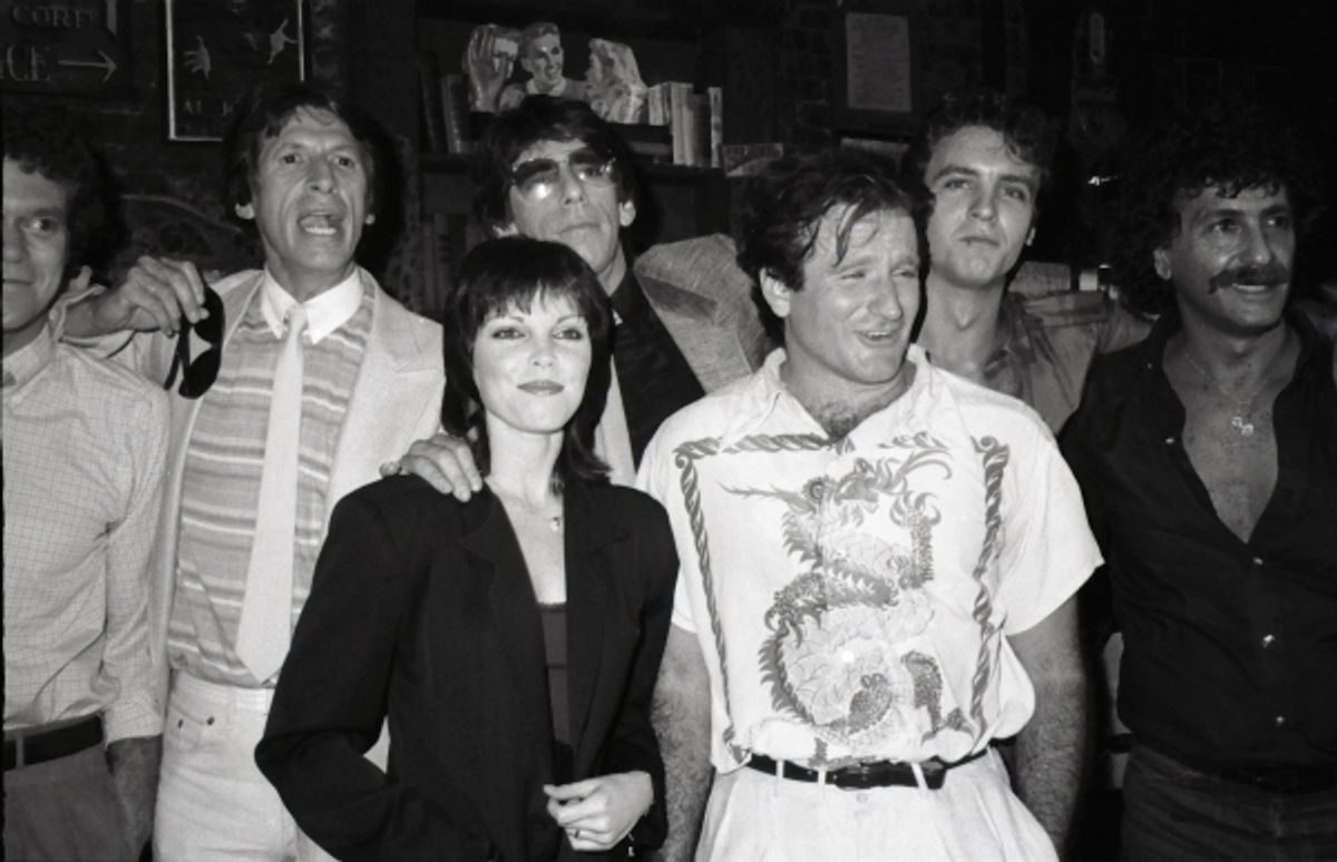 Joe Piscopo, David Brenner, Richard Belzer, Pat Benatar, Robin Williams, Neil Giraldo and Rick Newman on August 17, 1982 in New York City. at 