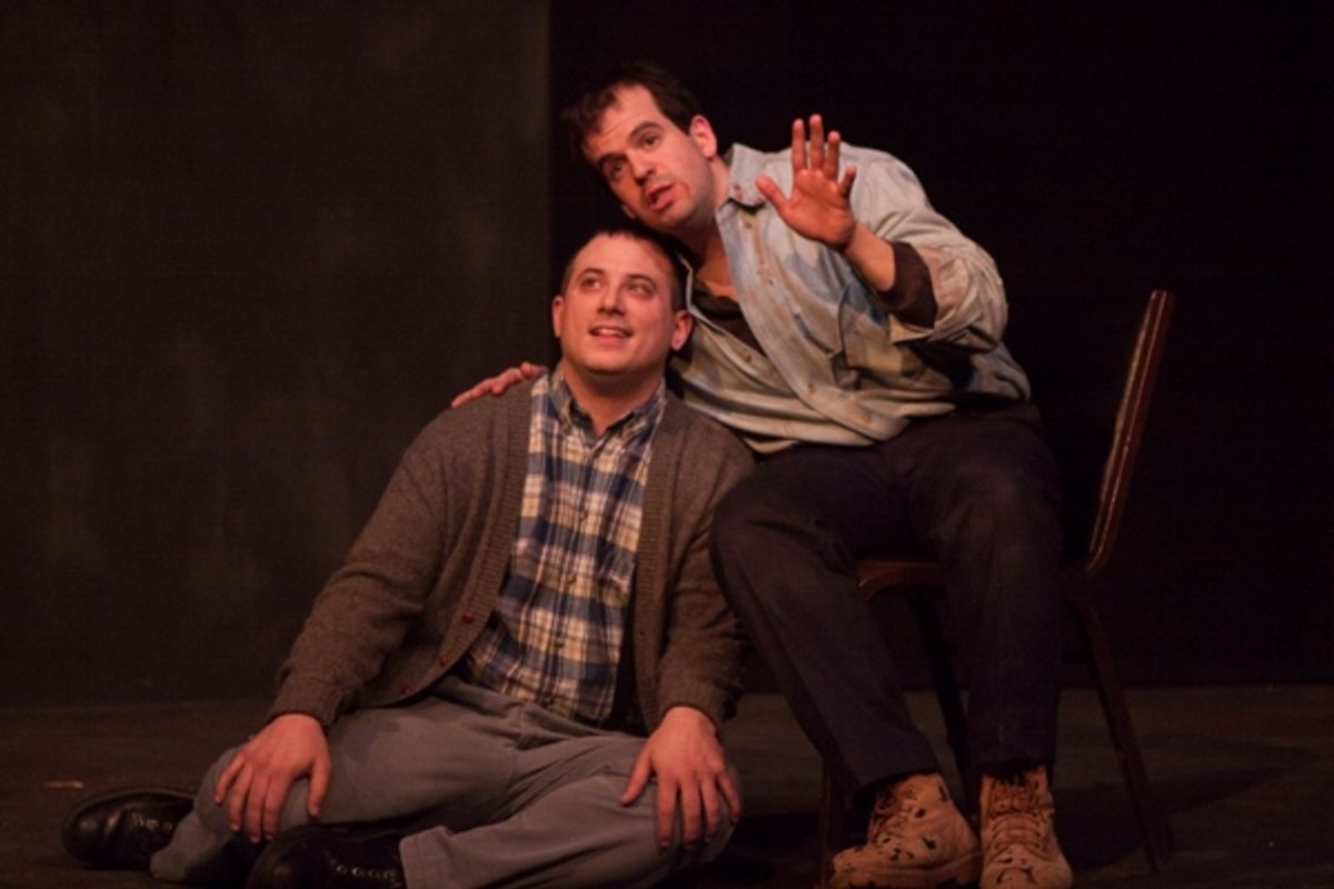 Michal (Neil Battinelli l.) listens to a story being told by Katurian (Tom Mazzarella r). at 