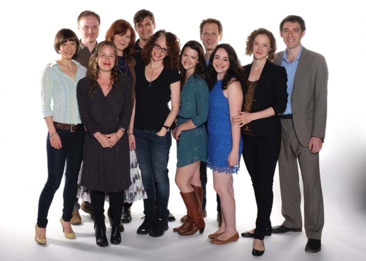 Director Rebecca Taichman (center) with the cast of Time and the Conways: (from left) Sarah Manton, Jonathan Fielding, Morgan Hallett, Kim Martin-Cotten, Lee Aaron Rosen, Rose Hemingway, Leo Marks, Leanne Agmon, Amanda Quaid, and Max Gordon Moore.  at 