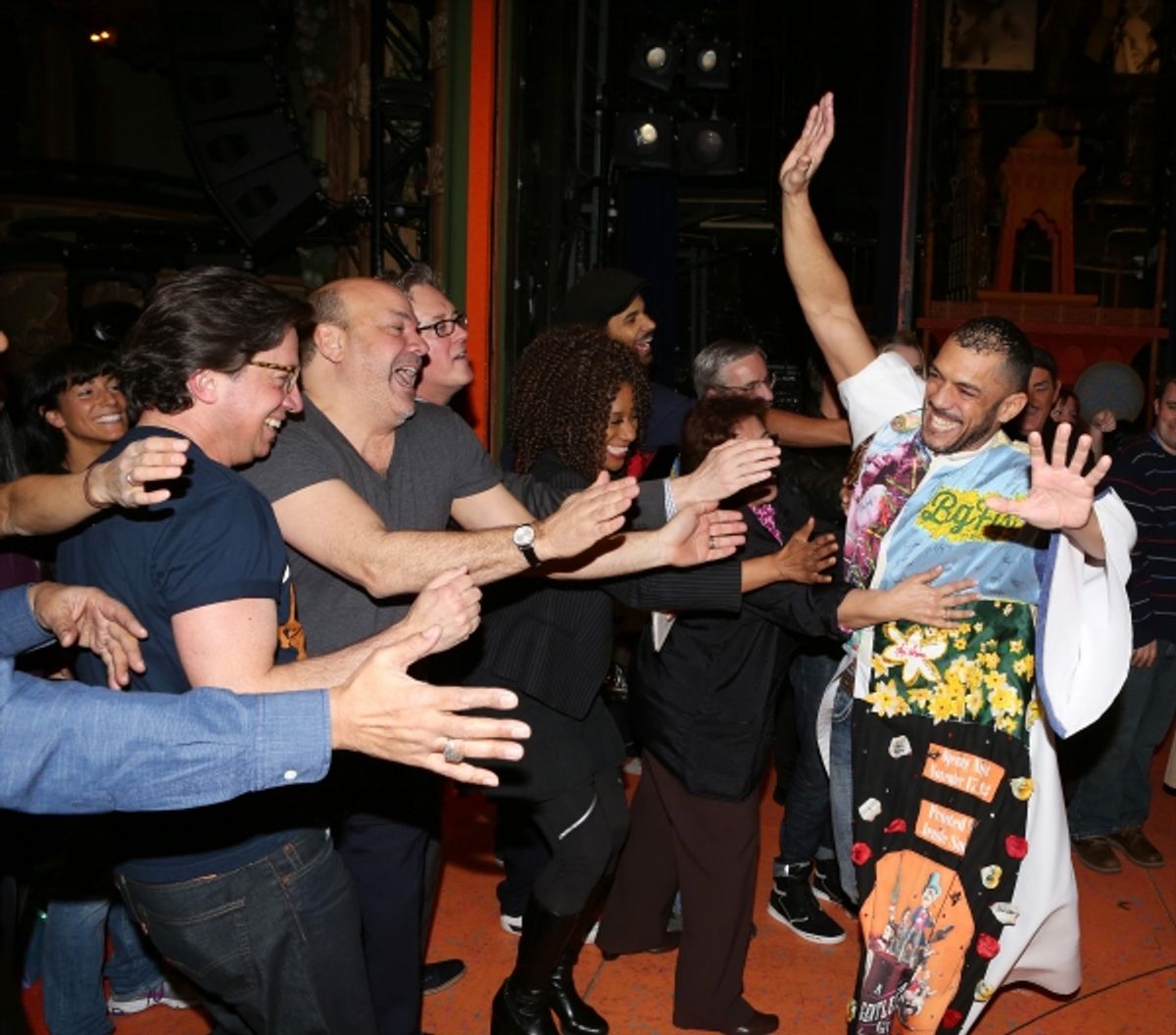 Director Casey Nicholaw and Dennis Stowe with company  at 