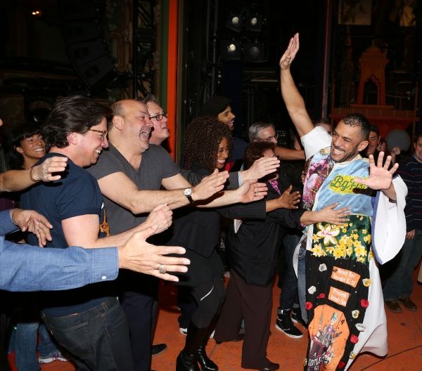 Director Casey Nicholaw and Dennis Stowe with company  Photo