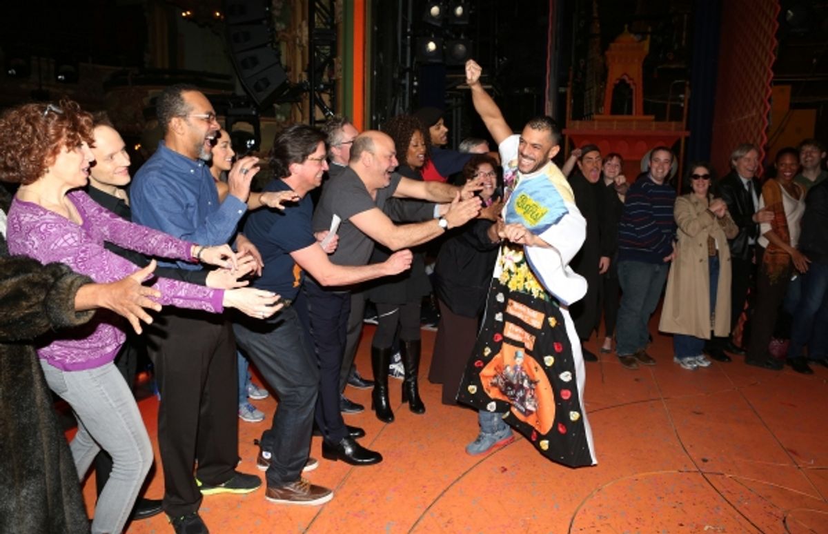 Dennis Stowe with Clifton Davis, director Casey Nicholaw and company at 