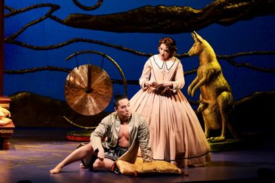 Wayne Hu (as the King of Siam), left, and Michele Ragusa (as British schoolteacher An Photo