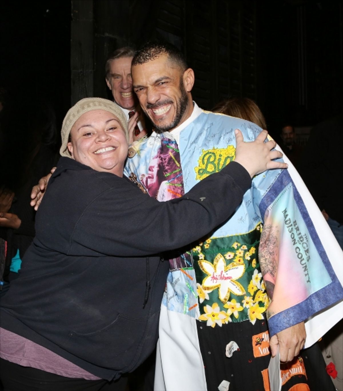 Keala Settle, AEA President Nick Wyman and Dennis Stowe  from ''Aladdin''  at 