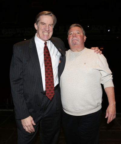 President Nick Wyman and stage hand  Photo