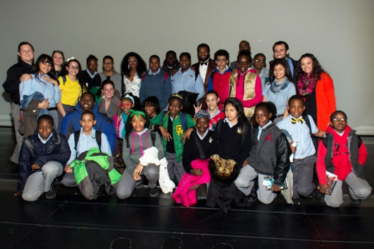 Brandon Victor Dixon, Krystal Joy Brown and students from Democracy Prep Endurance Middle School at 