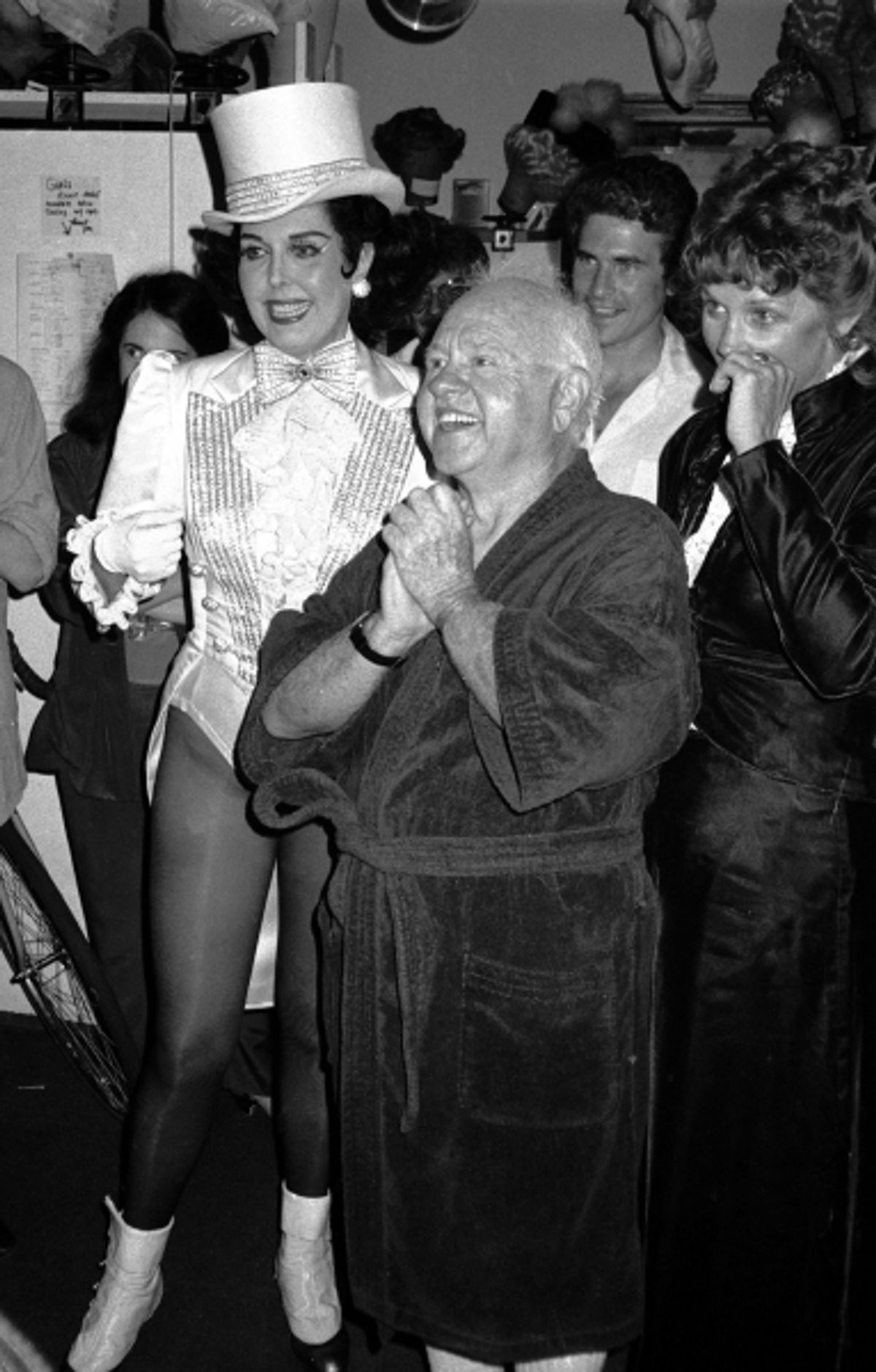 Ann Miller and Mickey Rooney .with his wife Jan Chamberlain.Backstage after a Performance in Sugar Babies at the Mark Hellinger Theatre, New York City..June 1980. at 