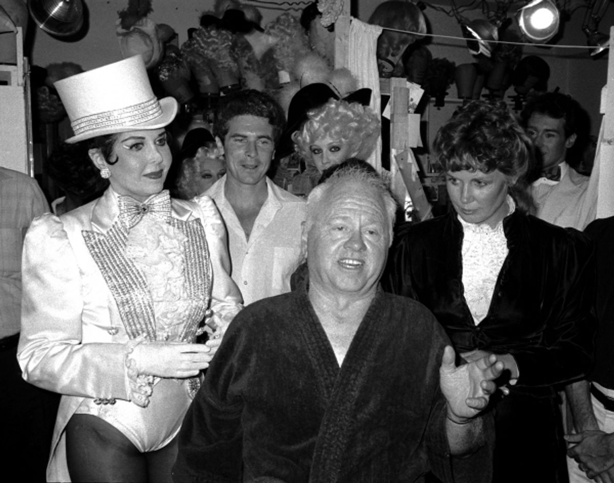Ann Miller and Mickey Rooney .with his wife Jan Chamberlain.Backstage after a Performance in Sugar Babies at the Mark Hellinger Theatre, New York City..June 1980. at 