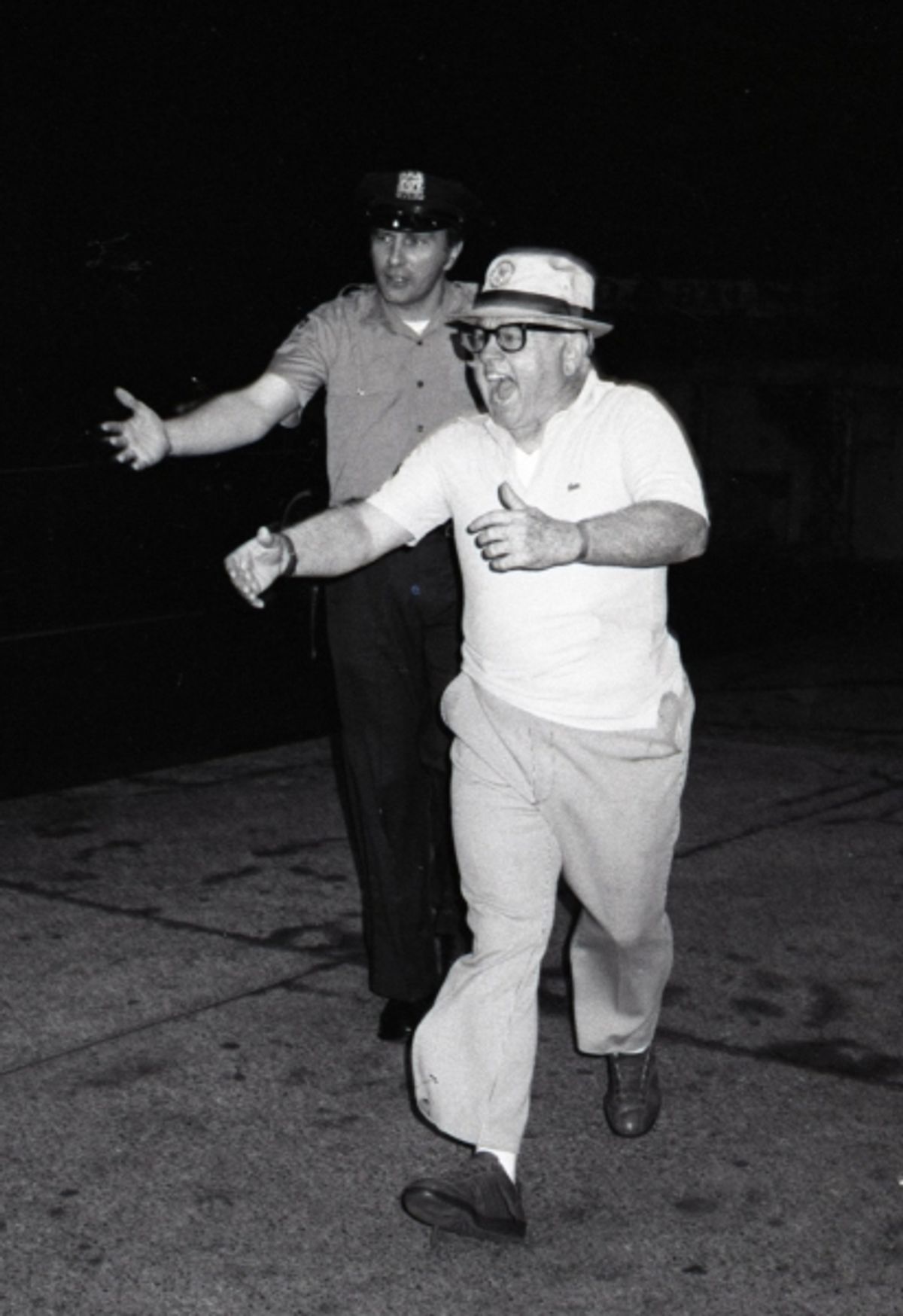 Mickey Rooney leaving the stage door after a Performance in Sugar Babies at the Mark Hellinger Theatre, New York City. June 30, 1980. at 