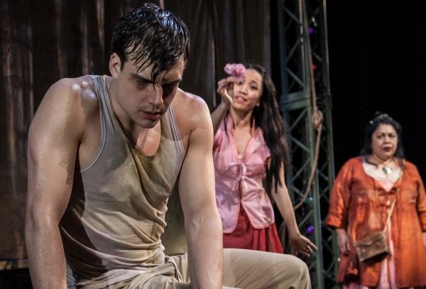 Doug Carpenter (Lt. Joseph Cable), Jessica Wu (Liat) and Loretta Ables Sayre Photo