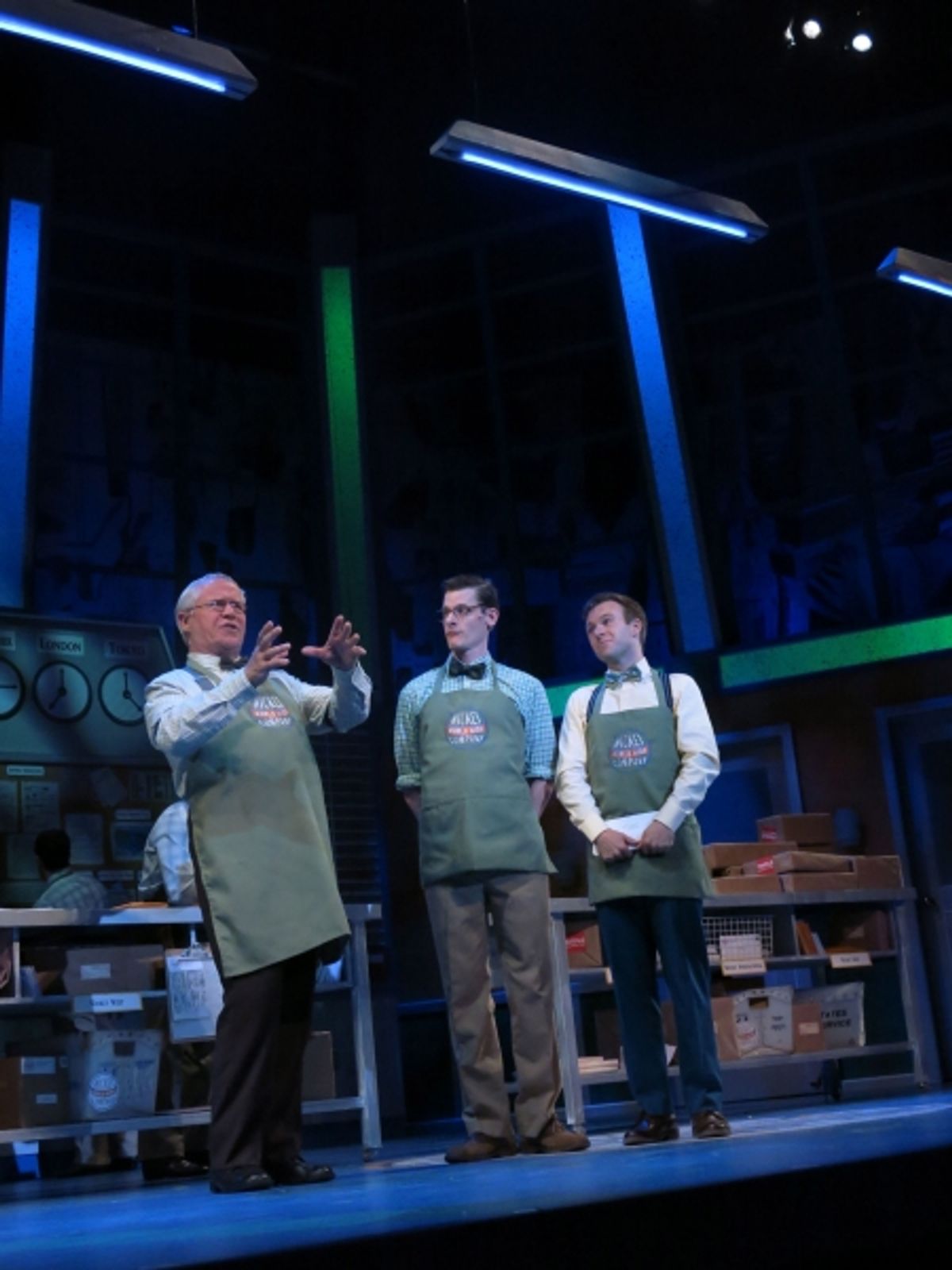 Ed Romanoff as Mr. Twimble, Jeremy Morse as J. Pierrepont Finch and Brian Shepard as Bud Frump at 