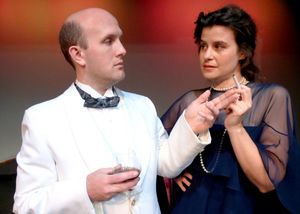 John (Dylan Bailey) shares a moment with Henrietta (Jennifer Sperry). Photo