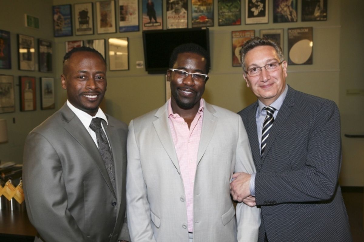 Music Director Kenny J. Seymour, Writer/Performer Daniel Beaty and Director Moises Kaufman at 