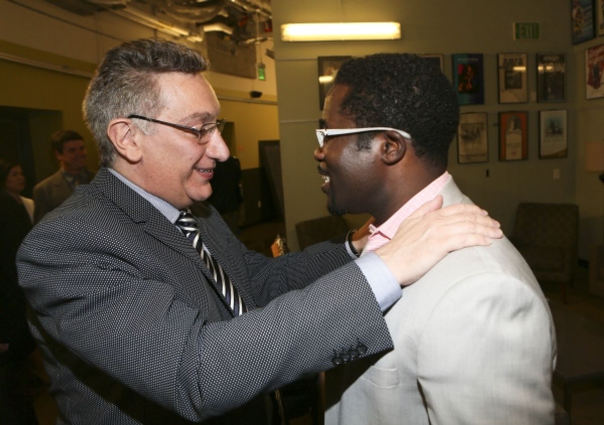 Director Moises Kaufman congratulates Writer/Performer Daniel Beaty at 