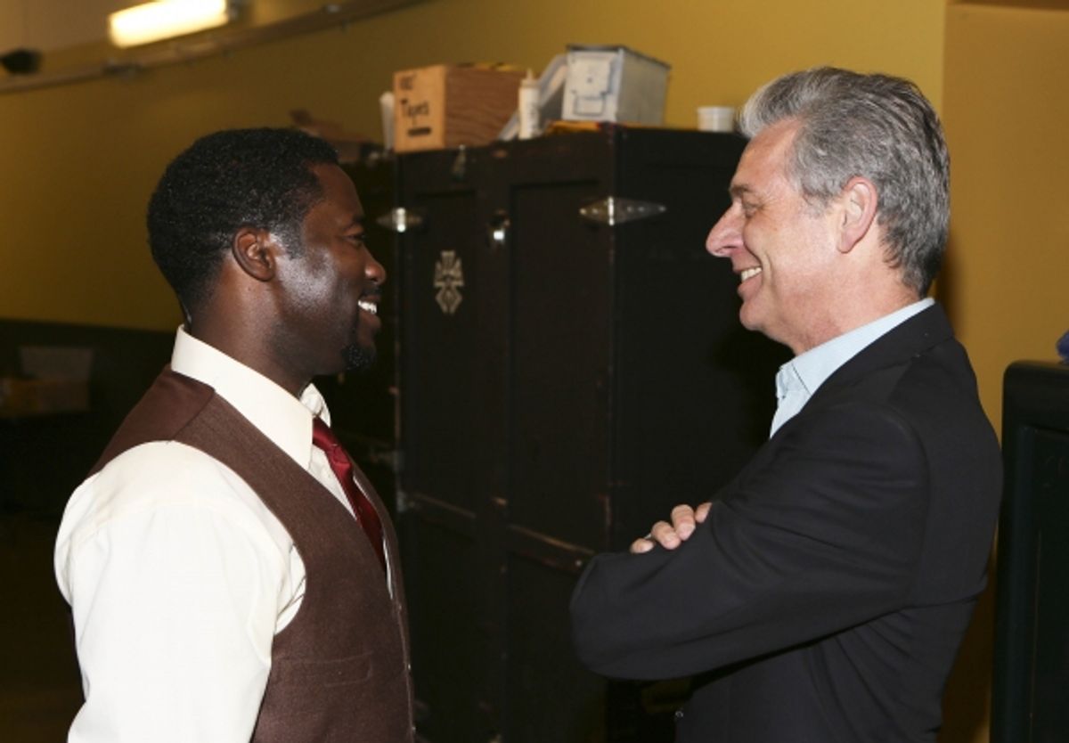 Writer/Performer Daniel Beaty and CTG Artistic Director Michael Ritchie talk backstage after the opening night performance of THE TALLEST TREE IN THE FOREST at 
