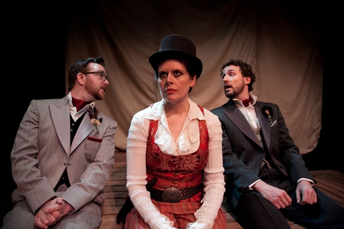 Tom McGrath as Guildenstern, Cameron Feagin (The Player) and Nick Lake (Rosencrantz) at 