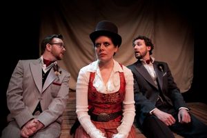 Tom McGrath as Guildenstern, Cameron Feagin (The Player) and Nick Lake (Rosencrantz) Photo