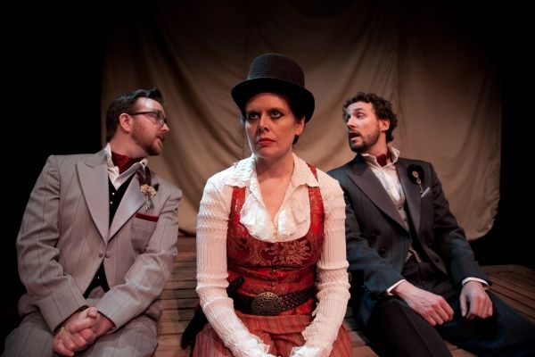 Tom McGrath as Guildenstern, Cameron Feagin (The Player) and Nick Lake (Rosencrantz) Photo