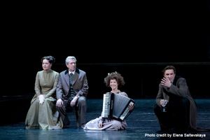 Larins (Elena Melnikova and Alexei Kuznetsov), Olga (Maria Volkova) and Hussar (Vladi Photo