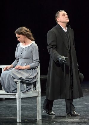 Tatyana (Eugenia Kregjde) and Old Onegin (Sergey Makovetsky) Photo