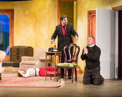 Kimberly Marcus as Penelope Toop, Michael Wright as The Bishop of Lax, and Chris Mark Photo