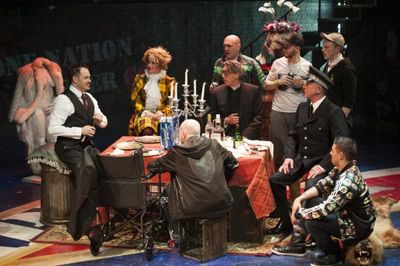 Macheath (Mitchell Jarvis, left) holds court on his wedding day (from left clockwise: Photo