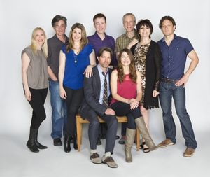 The cast and creative team of Dog and Pony: (seated) cast members Jon Patrick Walker and Nicole Parker and (standing, from left) choreographer Lisa Shriver, director Roger Rees, cast member Heidi Blickenstaff, composer Michael Patrick Walker, playwright R @ BroadwayWorld The cast and creative team of Dog and Pony: (seated) cast members Jon Patrick Walker Photo