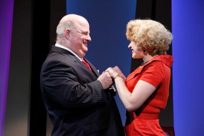 Fred Zimmerman as Mr. Biggley and Emily Ariel Rogers as Hedy La Rue Photo