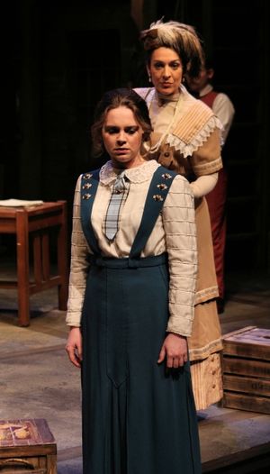 Harriet (Kendall Anne Thompson) is questioned by Mrs. T.G. Winter (Jen Burleigh-Bentz) and must decide between telling the truth or protecting one of the boys @ BroadwayWorld Harriet (Kendall Anne Thompson) is questioned by Mrs. T.G. Winter (Jen Burleigh-Bentz Photo