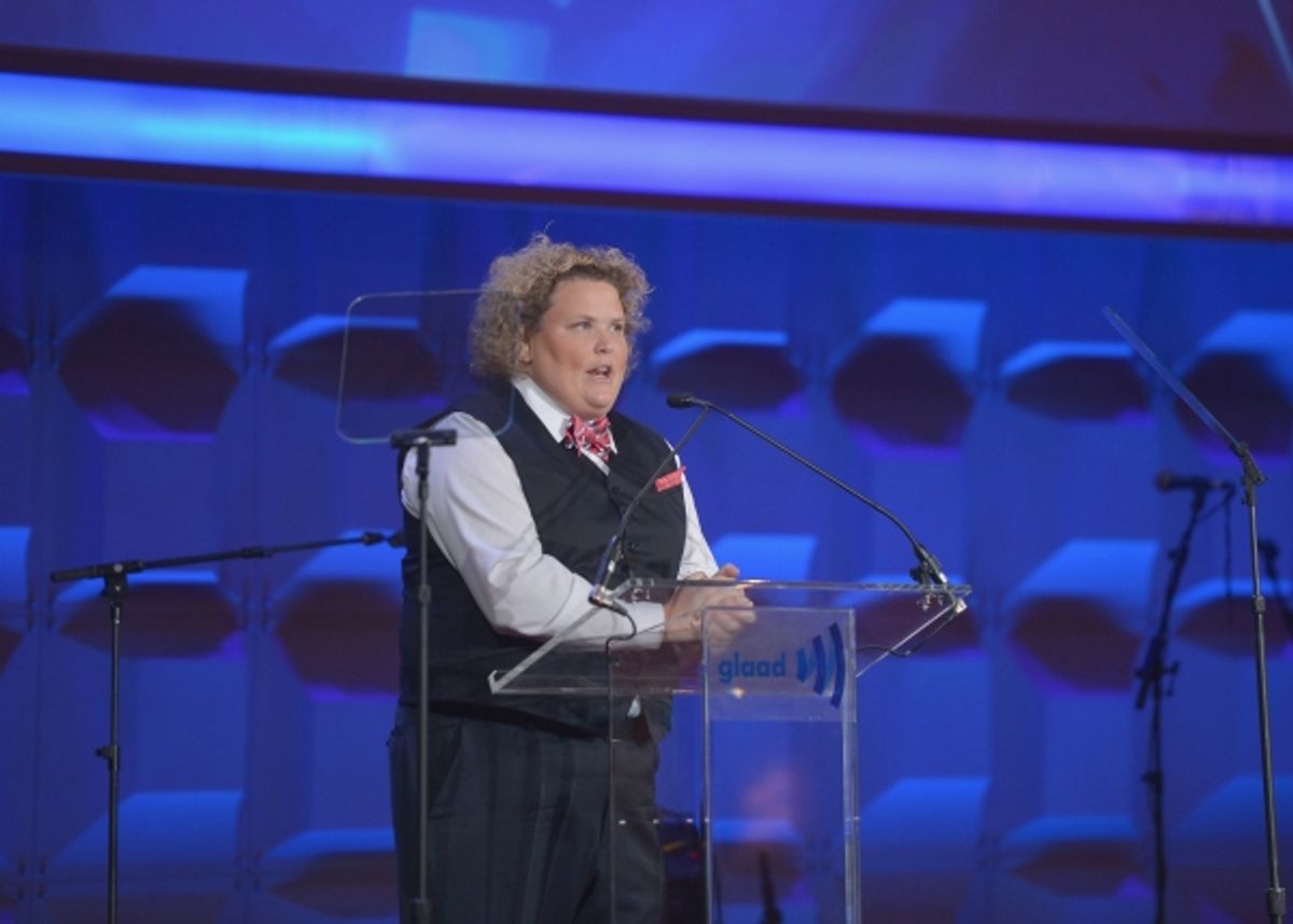 NEW YORK, NY - MAY 03:  Fortune Feimster speaks at the 25th Annual GLAAD Media Awards on May 3, 2014 in New York City.  (Photo by Stephen Lovekin/Getty Images for GLAAD) at 