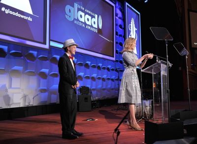 NEW YORK, NY - MAY 03:  Marcel Neergaard and Chely Wright speak at the 25th Annual GL Photo