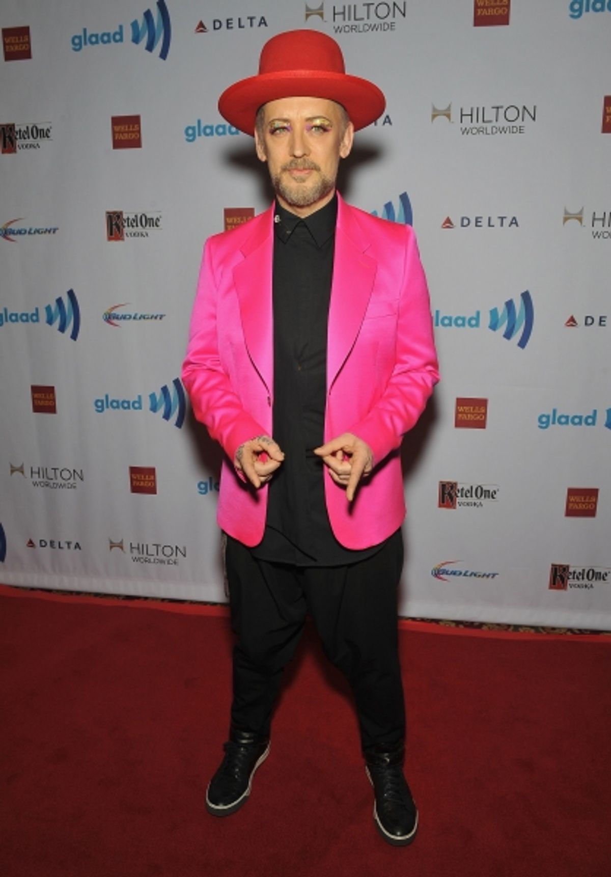 NEW YORK, NY - MAY 03:  Boy George attends the 25th Annual GLAAD Media Awards In New York on May 3, 2014 in New York City.  (Photo by D Dipasupil/Getty Images for GLAAD) at 