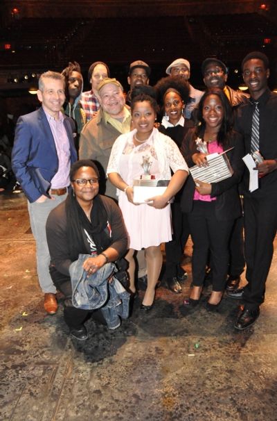 The winners-Atiauna Grant, Ashley Herbert and Robert Upton with the judges-Narda E. A Photo