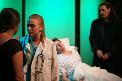 Mary-Aileen St. Cyr as Detective Reys, left to right, Colleen Dunne as Doctor, Mitch  Photo