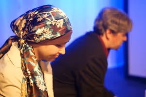 Julia Ferreri as Valerie, left to right, and Josh Kessler as Sam in the short play ''Perfectly Safe Places'' by Kathlene McGovern, a part of MadLab''s Theatre Roulette. @ BroadwayWorld Julia Ferreri as Valerie, left to right, and Josh Kessler as Sam in the short play '' Photo
