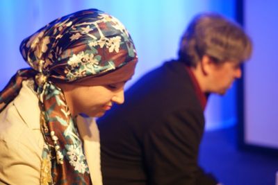 Julia Ferreri as Valerie, left to right, and Josh Kessler as Sam in the short play '' Photo