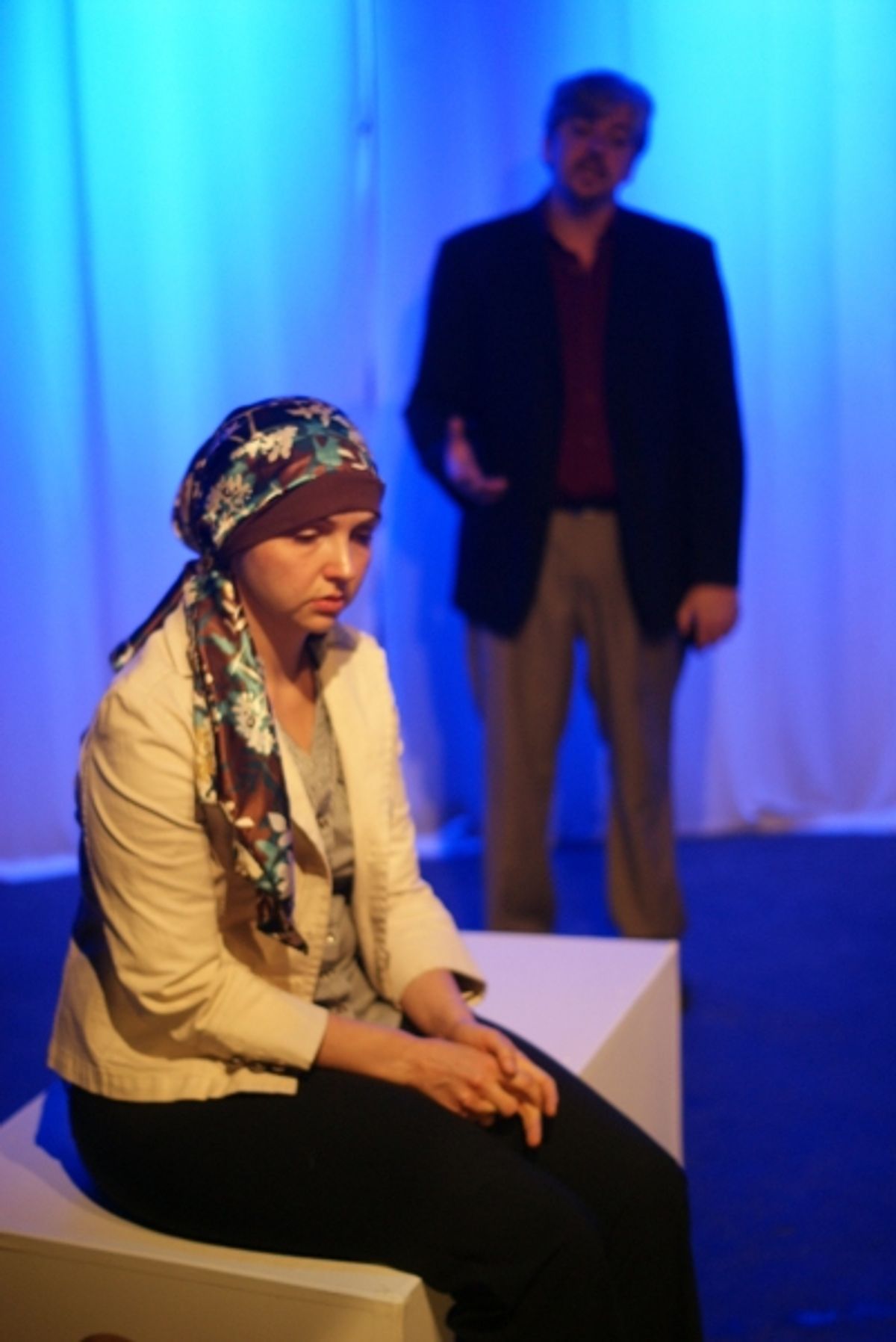 Julia Ferreri as Valerie, left to right, and Josh Kessler as Sam in the short play ''Perfectly Safe Places'' by Kathlene McGovern, a part of MadLab''s Theatre Roulette. at 