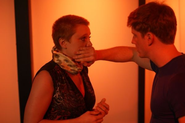 Mary Beth Griffith as Woman, left to right, and Casey May as Man in the short play '' Photo