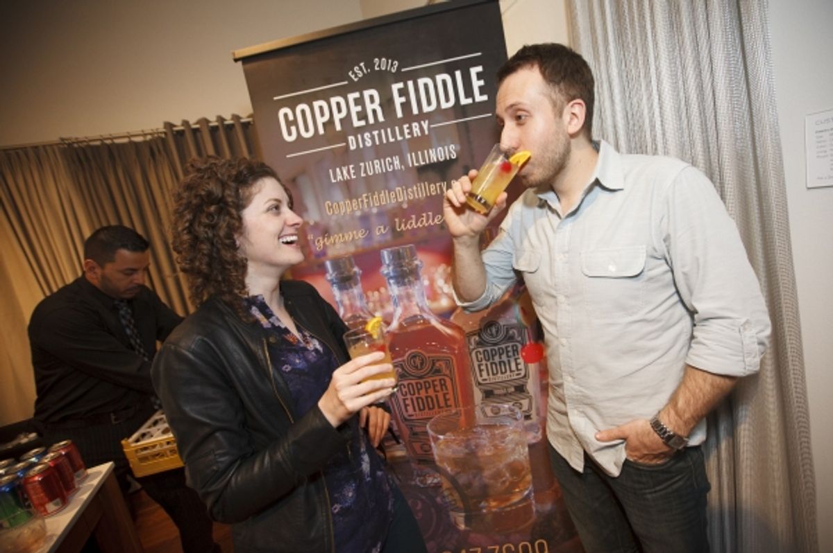 Audrey Flegel and Anthoney Venturini enjoying signature cocktails from Copper Fiddle Distillery at 