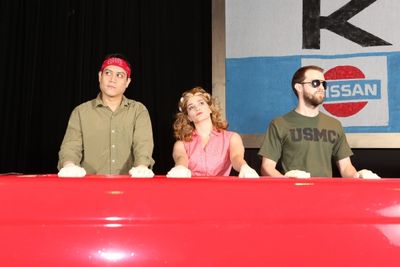 Reynaldo Arceno as Jesus, Taylor Pietz as Heather, and Luke Steingruby as Chris Photo