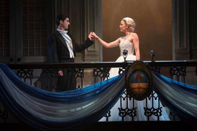 Sean Maclaughlin as Juan Peron and Caroline Bowman as Eva Peron Photo