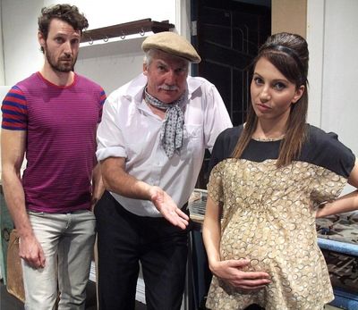 None-too-bright Dimitri (Cameron Leese), father Nicky (Kim Taylor) and pregnant daugh Photo