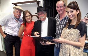 Director Valerie Dragojevic, right, and writer Noel O’Neill, second from right, with some of the It’s All Greek To Me Cast (Kim Taylor, Vivienne Marshall and Rex Gray). @ BroadwayWorld Director Valerie Dragojevic, right, and writer Noel O’Neill, second Photo