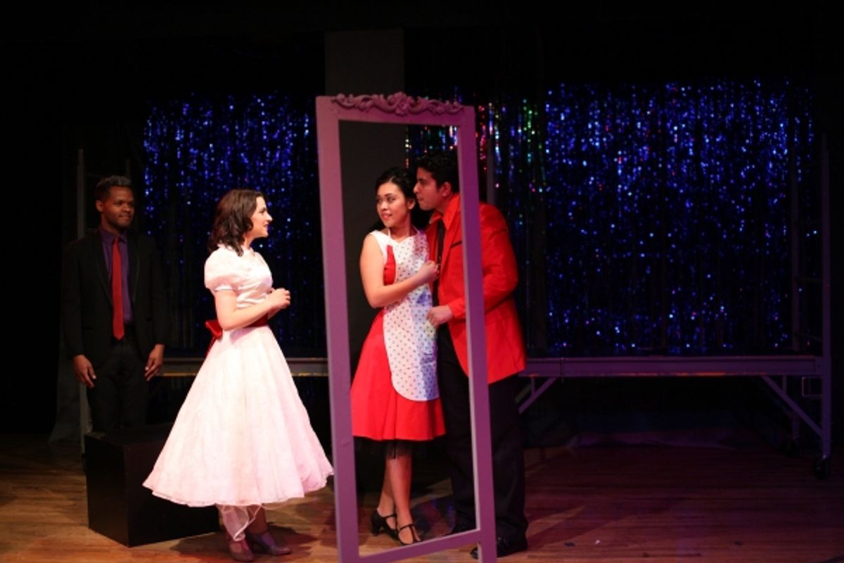 Bridal Shop: L-R Juan Gabriel Landrau as Chino, Lianne Gennaco as Maria, Lora Nicolas as Anita, Adrian Miranda as Bernardo  at 