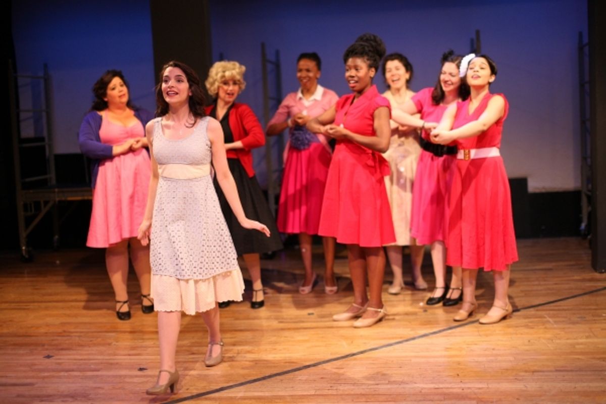 ''I Feel Pretty'': Lianne Gennaco as Maria, Shark girls L-R: Cait Farrell as Rosalia, Dina Grilli as Consuelo, Erika Brito, Elizabeth Ukpe as Francisca, Mary-Powel Thomas, Alyson Fuchs, and Shary Cabrera at 